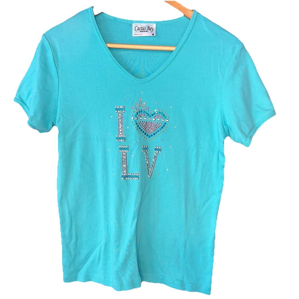Cactus Bay Apparel Blue Jeweled Love Shirt Medium
